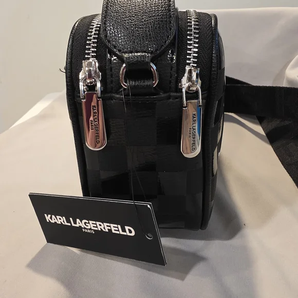 KARL LAGERFELD Maybelle logo Black Checkered Character print Crossbody Bag. NWT - Picture 9 of 10